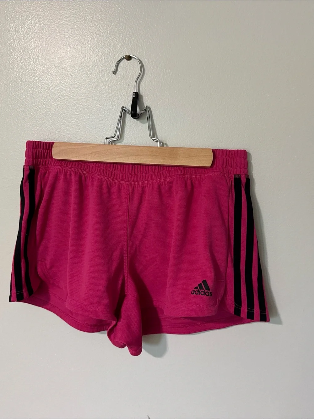 Adidas Women’s Pink Athletic Shorts with Black Stripes